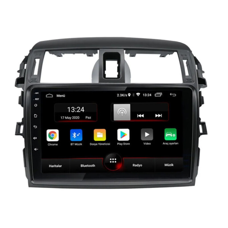 Toyota Corolla 2007-2012 9 İnç Multimedya Teyp Teyp (Çerçeveli) Carplay Özellikli Kablo ve Soketleriyle Birlikte
