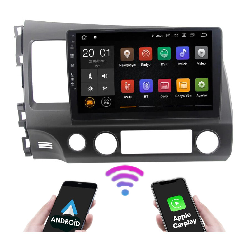 Honda Civic FD6 2006-2011 Model 10.1 İnç Multimedya Teyp (Çerçeveli) Carplay Özellikli Kablo ve Soketleriyle Birlikte