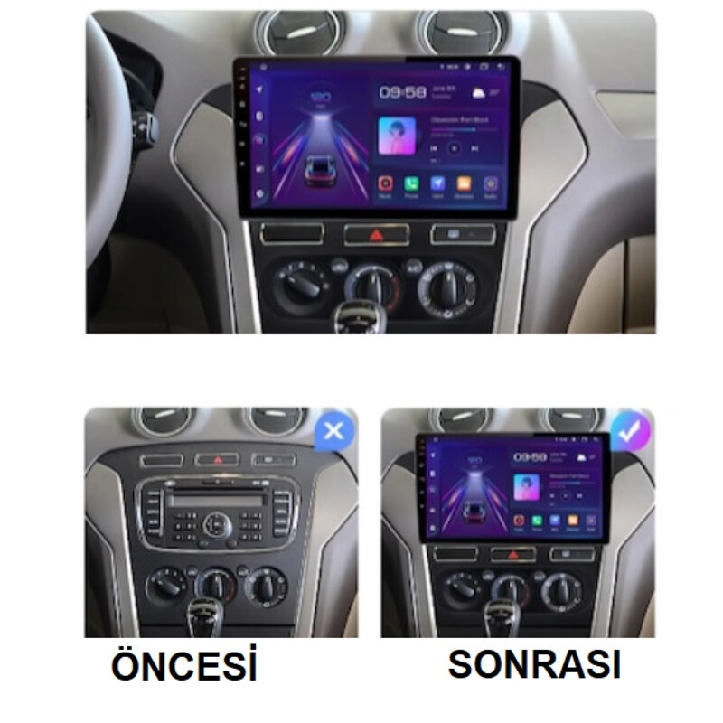 Ford Mondeo 9 İnç Multimedya Teyp (Çerçeveli) Carplay Özellikli (Silver) 2010-2014