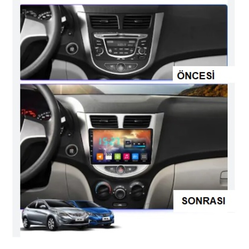 Hyundai Verna 2010-2017 9 İnç Multimedya Teyp (Çerçeveli) Carplay Özellikli