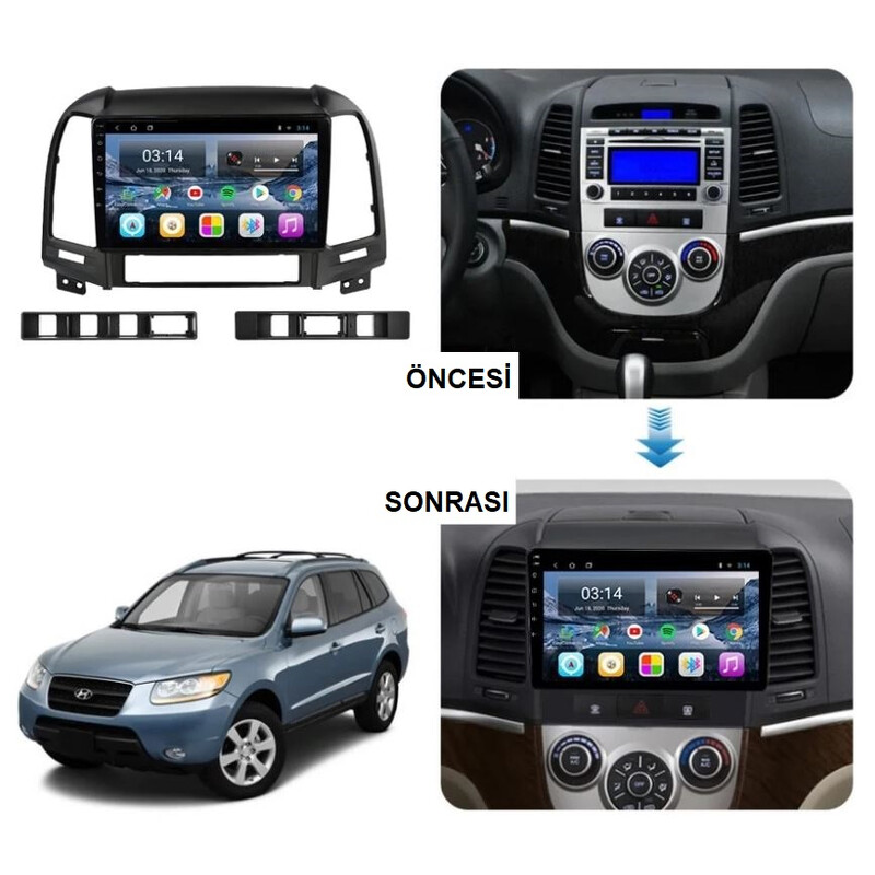 Hyundai Santafe 2006-2012 - 9 İnç Multimedya Teyp Çerçevesi Kablo ve Soketleriyle Birlikte
