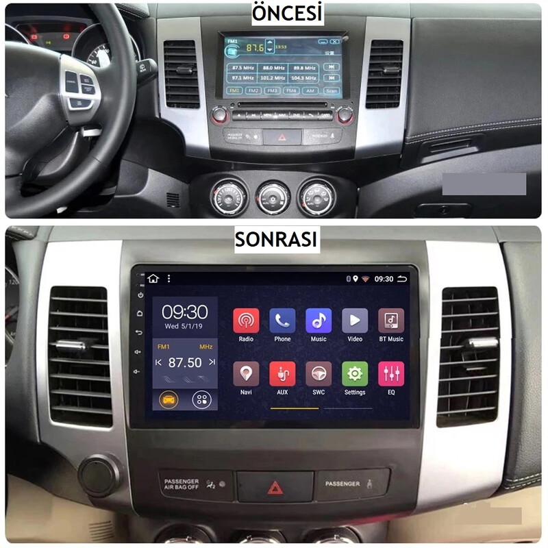 Citroen C-Crosser 2007-2012 9 İnç Multimedya Teyp (Çerçeveli) Carplay Özellikli