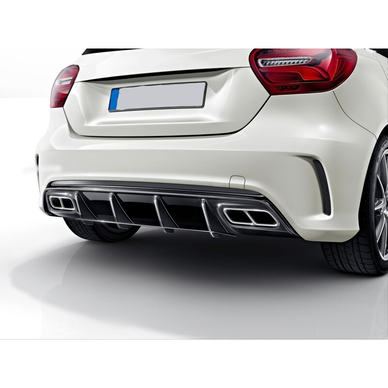 Mercedes W176 16-18 A45 Difüzör & Egzoz Seti (Parlak Siyah) - Silver Egzoz ile (Amg Paket İçin)