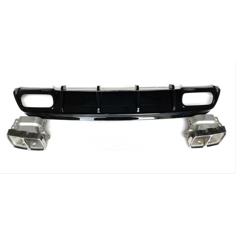 Mercedes W176 16-18 A45 Difüzör & Egzoz Seti (Parlak Siyah) - Silver Egzoz ile (Amg Paket İçin)