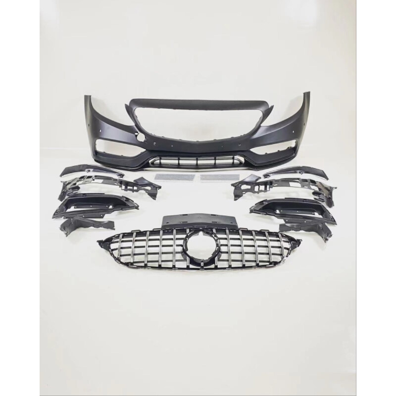 W205 C SERISI IÇIN UYUMLU C63 ÖN TAMPON / PANJUR SETI (MAKYAJLI GÖRÜNÜM) (Siyah Trimler)